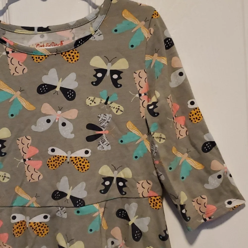 Cat & Jack Girls Gray Butterfly Long Sleeve Dress - Size Small (6/6X)